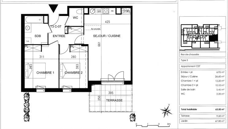 Appartement 3 pièces 63 m² Aucamville