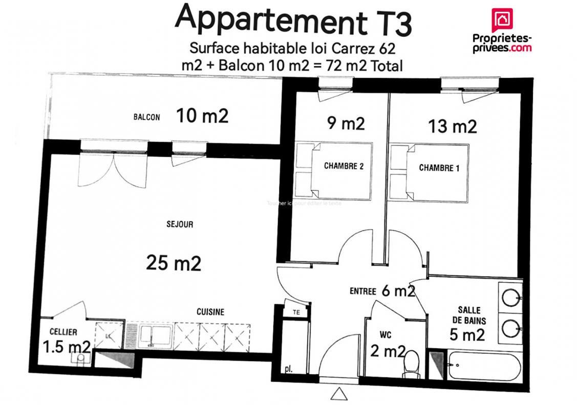 Appartement 3 pièces 62 m² Wambrechies