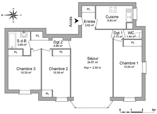 Appartement a louer  - 4 pièce(s) - 78 m2 - Surfyn