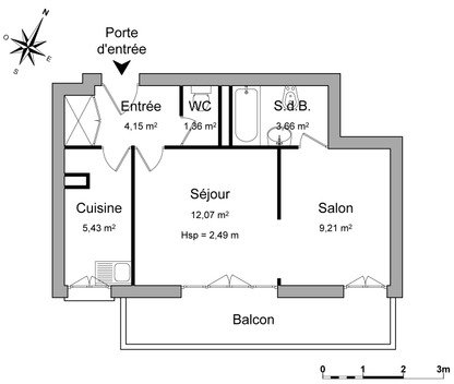 Appartement a louer  - 2 pièce(s) - 35.9 m2 - Surfyn