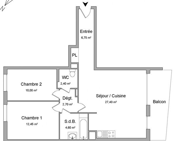 Appartement a louer  - 3 pièce(s) - 66.3 m2 - Surfyn