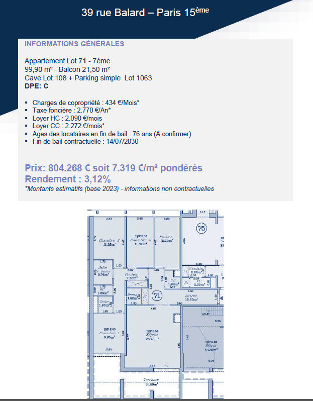 Appartement 4 pièce(s) 100 m²à vendre Paris-15e-arrondissement