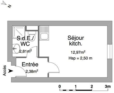 Appartement a louer cergy - 1 pièce(s) - 18 m2 - Surfyn