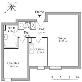 Appartement a louer osny - 2 pièce(s) - 48 m2 - Surfyn