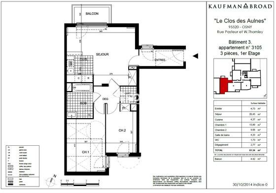 Appartement a louer osny - 3 pièce(s) - 61 m2 - Surfyn