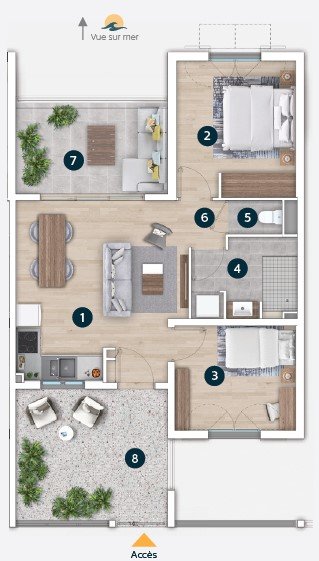 Appartement 3 pièces 60 m² Plateau Caillou
