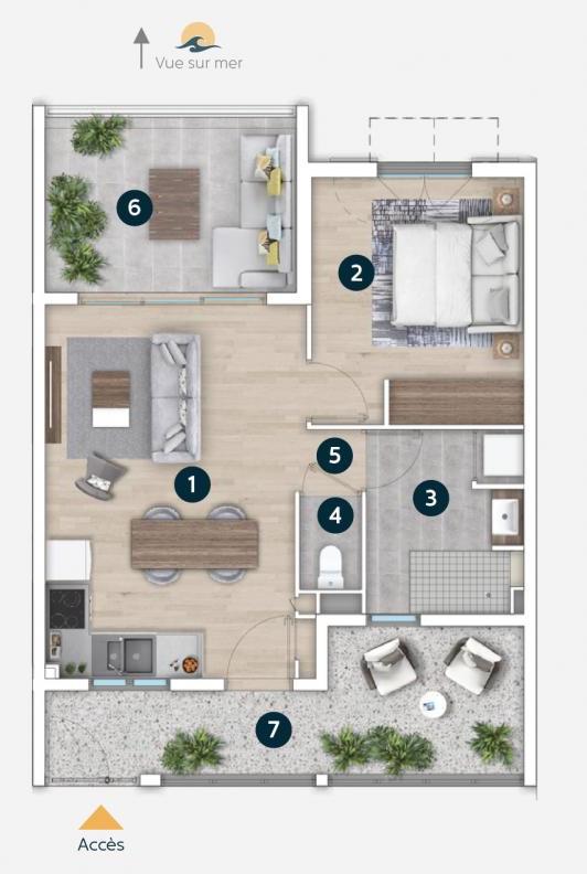 Appartement 2 pièces 49 m² Plateau Caillou