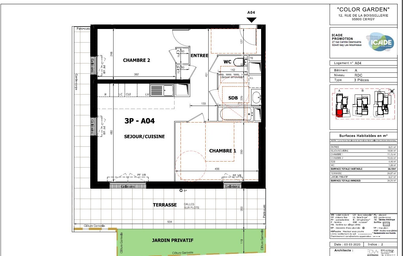 Appartement a louer cergy - 3 pièce(s) - 56.19 m2 - Surfyn