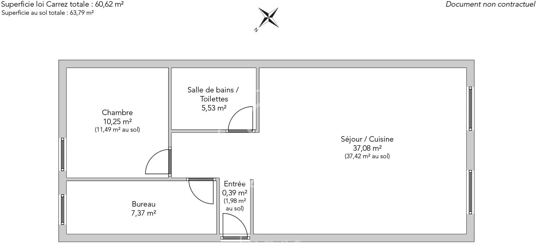 Appartement a vendre  - 3 pièce(s) - 60.62 m2 - Surfyn