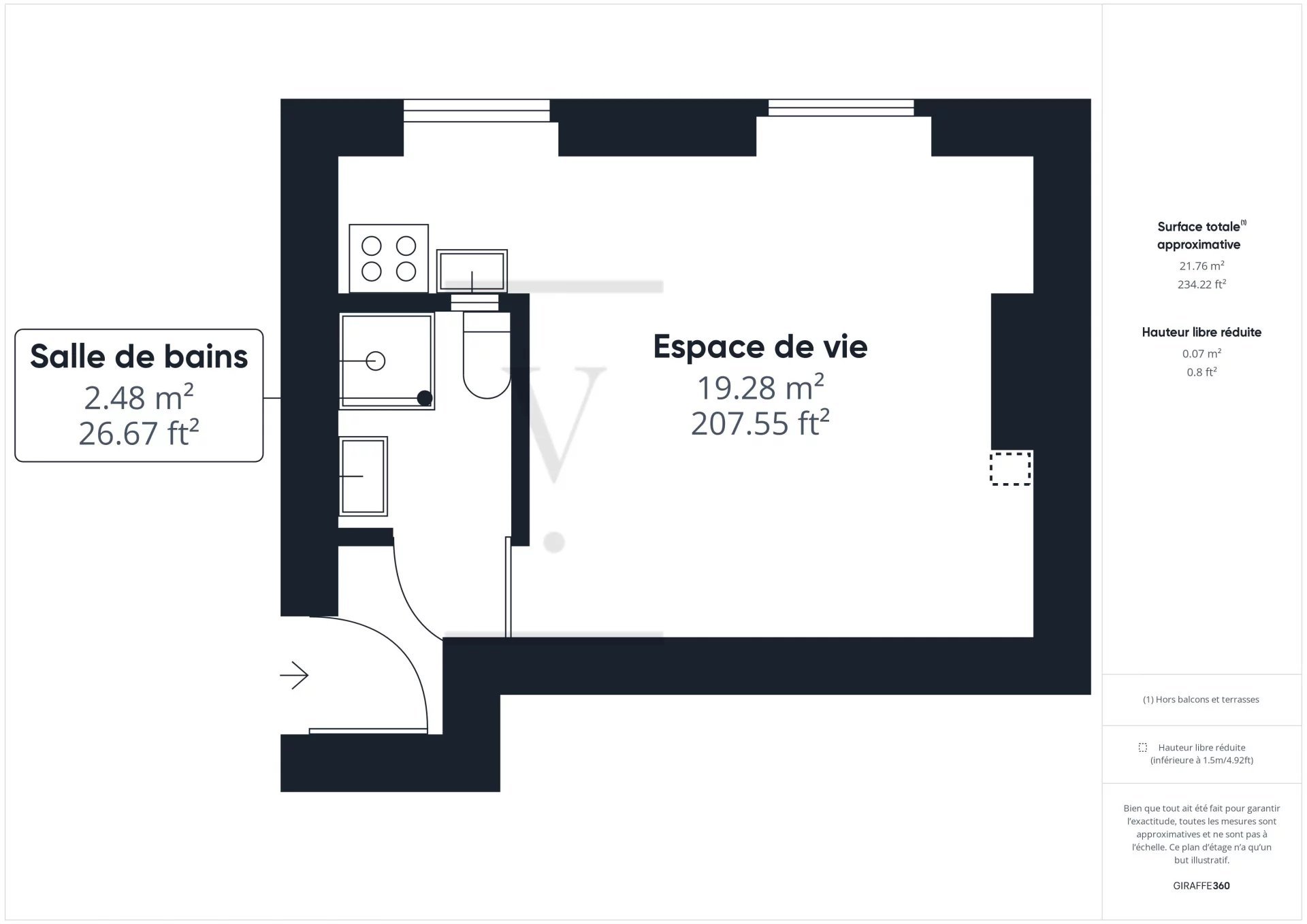 Appartement a vendre  - 1 pièce(s) - 21.5 m2 - Surfyn
