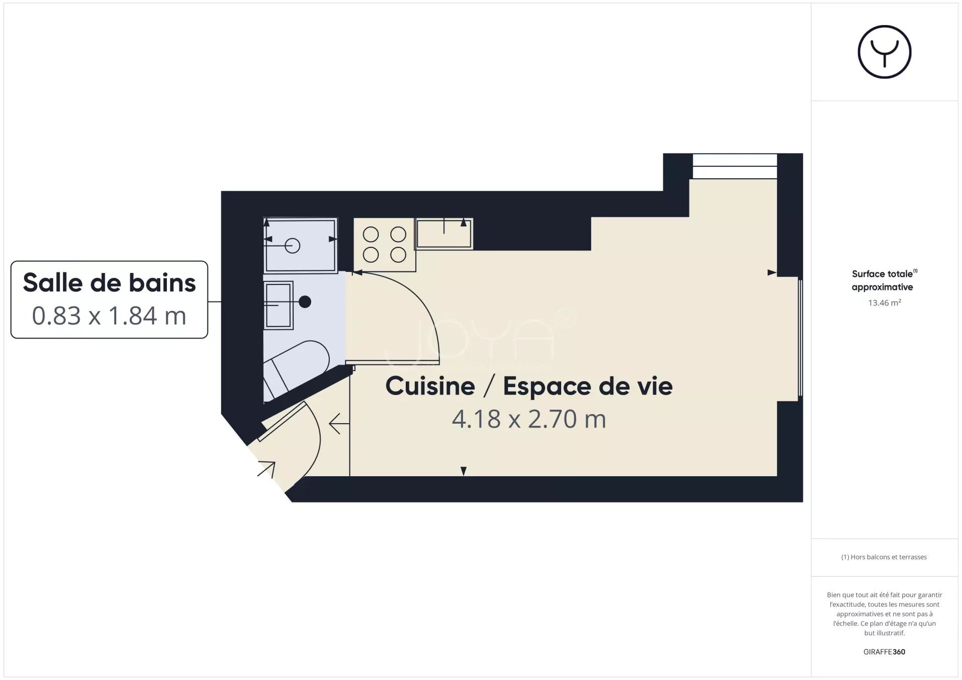 Appartement a vendre  - 1 pièce(s) - 13.01 m2 - Surfyn