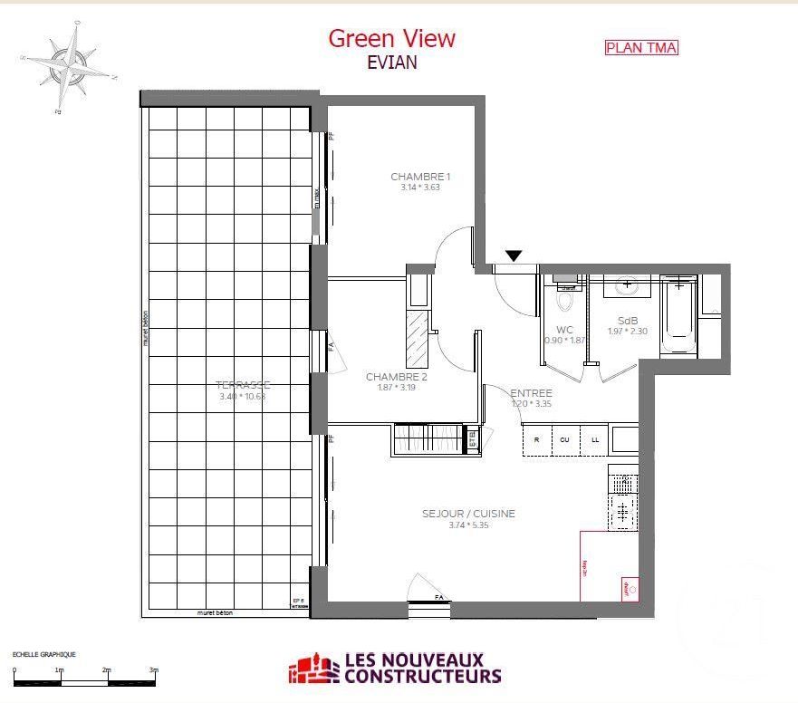 Appartement 3 pièces 57 m² evian-les-bains