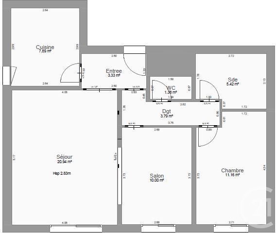 Appartement a vendre  - 3 pièce(s) - 63.91 m2 - Surfyn