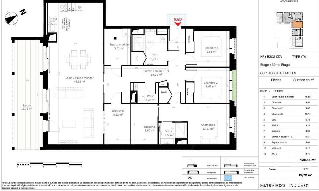 Appartement 4 pièces 128 m² Olivet