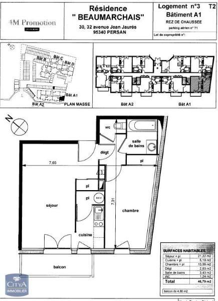 Appartement a louer persan - 2 pièce(s) - 46.79 m2 - Surfyn