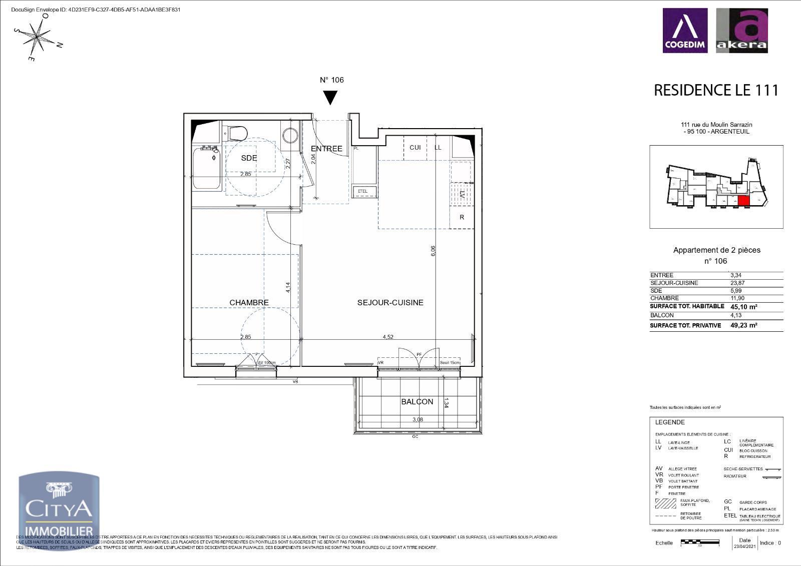 Appartement a louer argenteuil - 2 pièce(s) - 45.1 m2 - Surfyn