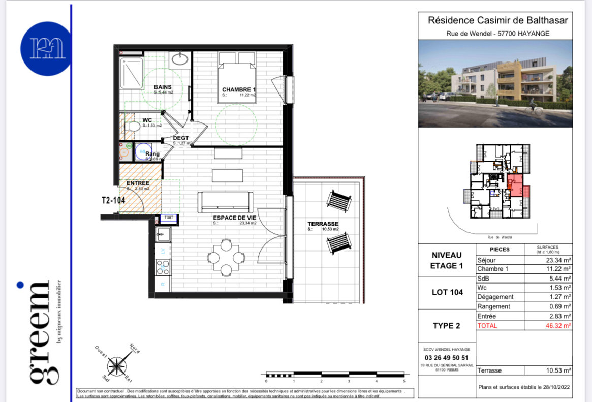 Appartement 2 pièces 46 m² Marspich