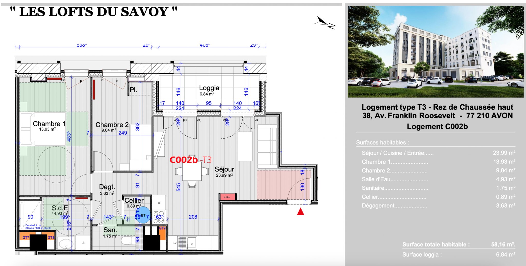 Appartement 3 pièces 58 m² Avon