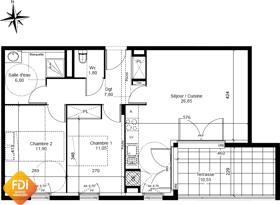 Appartement 3 pièces 65 m² Vendargues