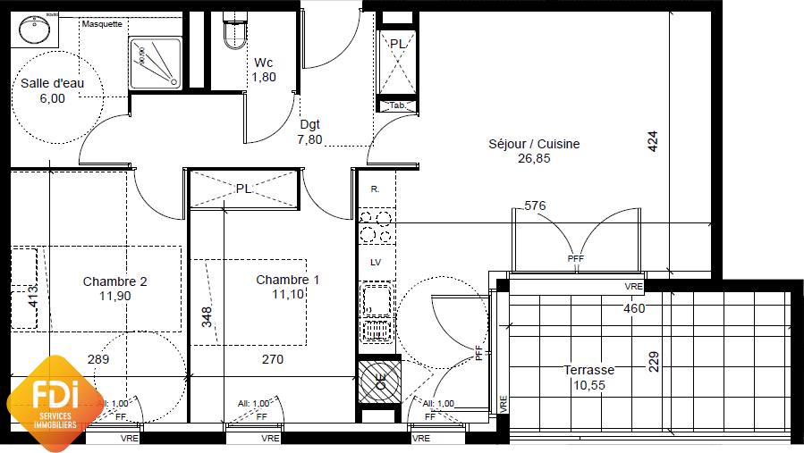 Appartement 3 pièces 65 m² Vendargues