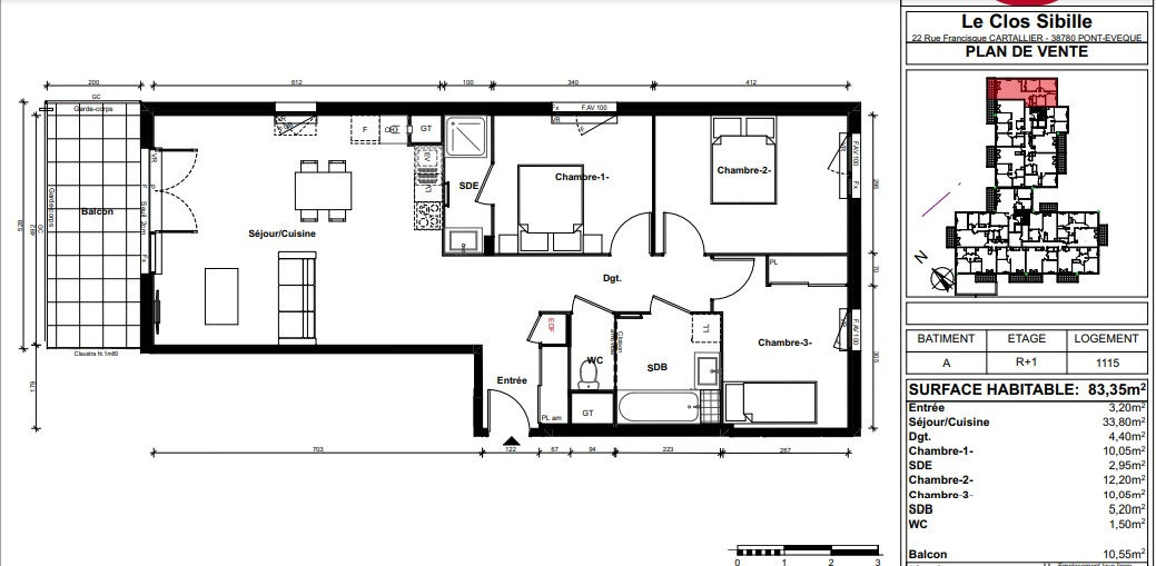 Appartement 4 pièces 83 m² pont-eveque