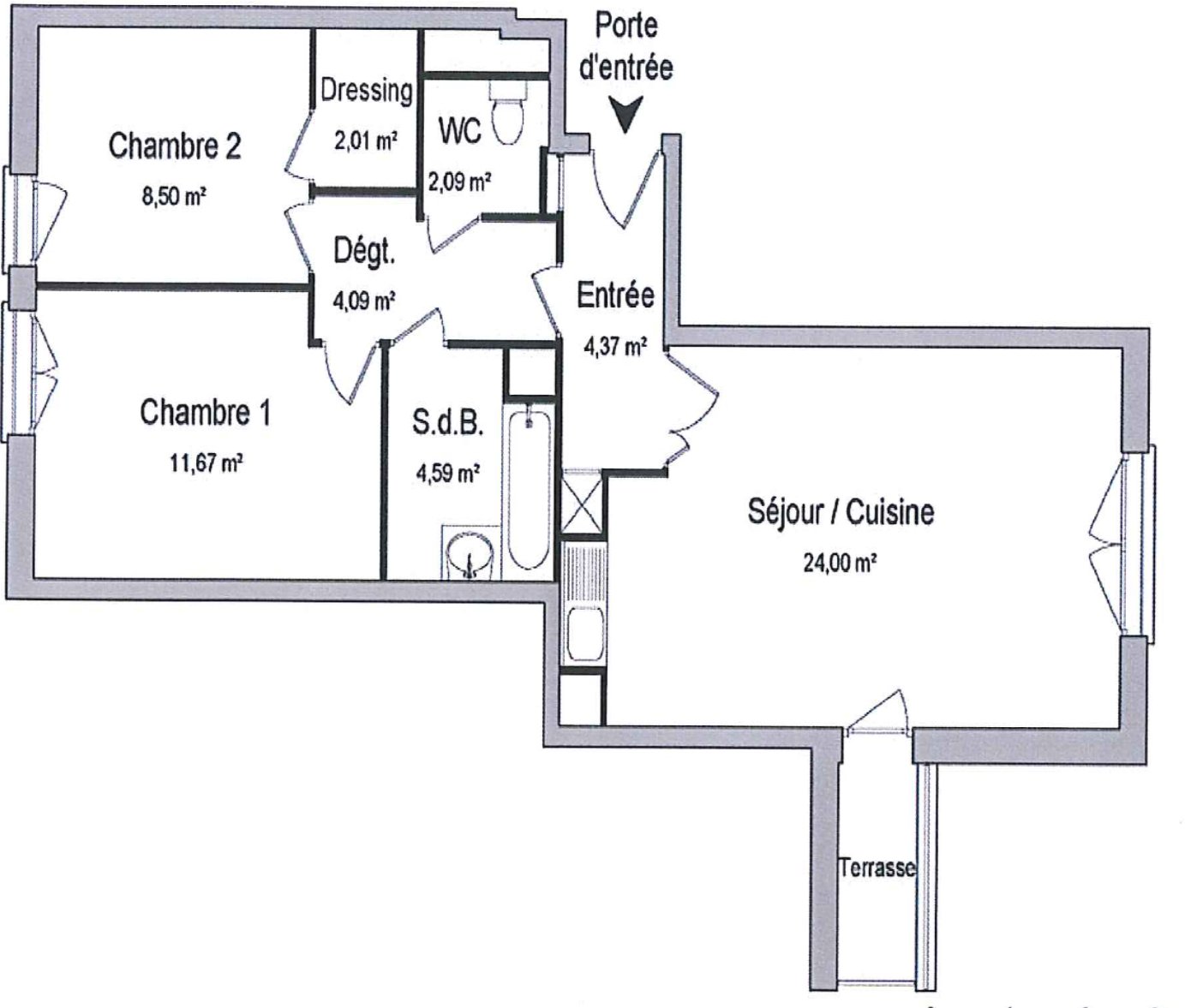 Appartement a louer cergy - 3 pièce(s) - 61 m2 - Surfyn