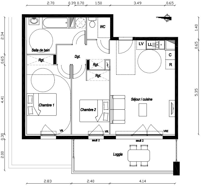 Appartement 3 pièces 62 m² Vias