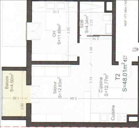 Appartement a louer villiers-le-bel - 2 pièce(s) - 48.01 m2 - Surfyn