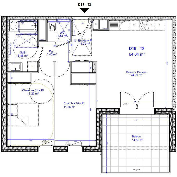 Appartement 3 pièces 64 m² Sciez