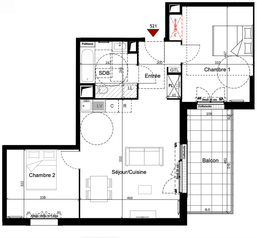 Appartement 3 pièces 63 m² Chambourcy
