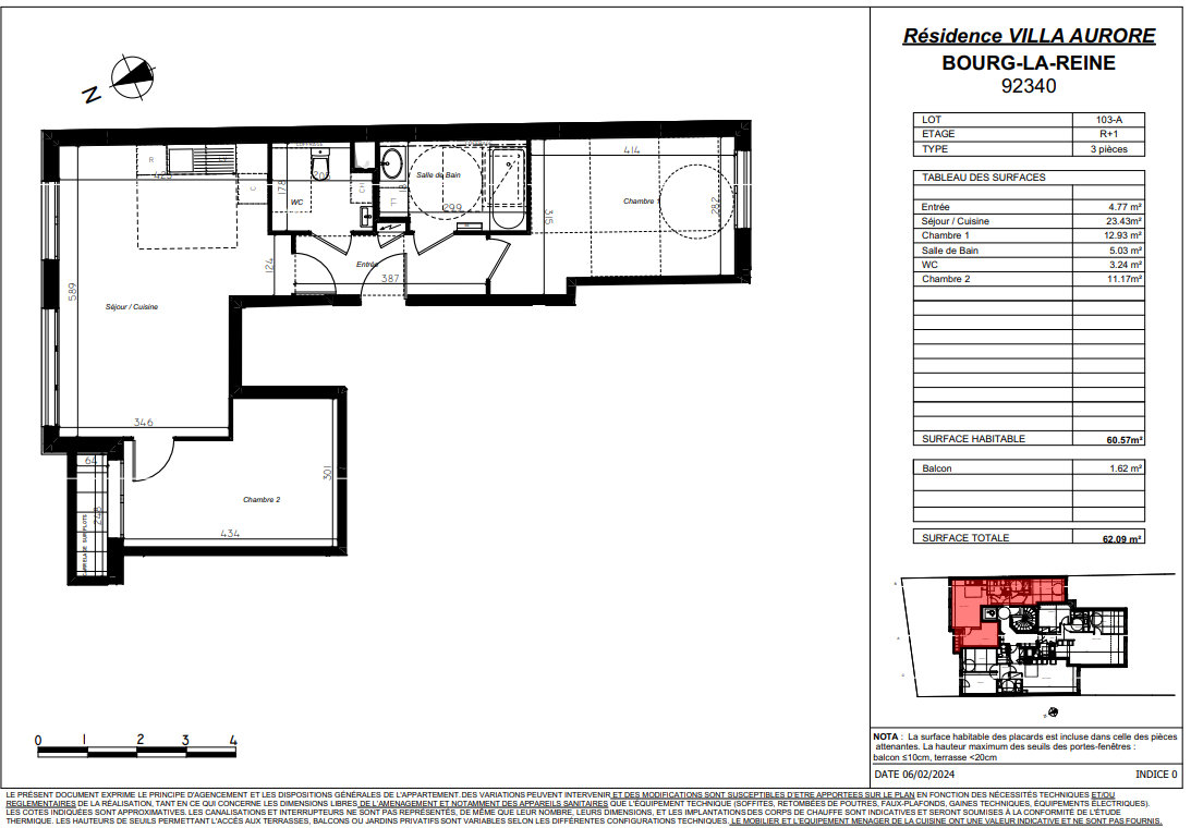 Appartement a vendre  - 3 pièce(s) - 60.57 m2 - Surfyn