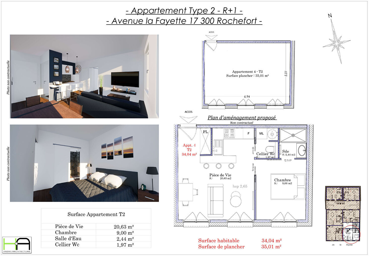 Appartement 2 pièces 34 m² Rochefort