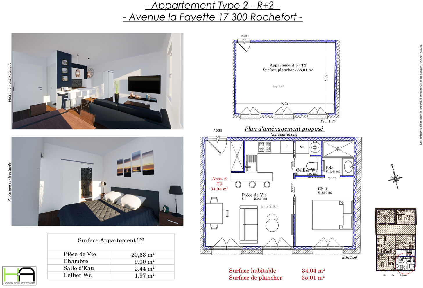 Appartement 2 pièces 34 m² Rochefort