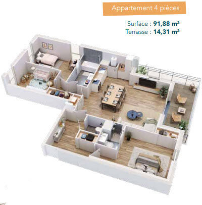 Appartement 4 pièces 91 m² Saran