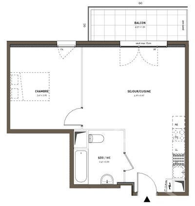 Appartement a vendre  - 2 pièce(s) - 49.76 m2 - Surfyn