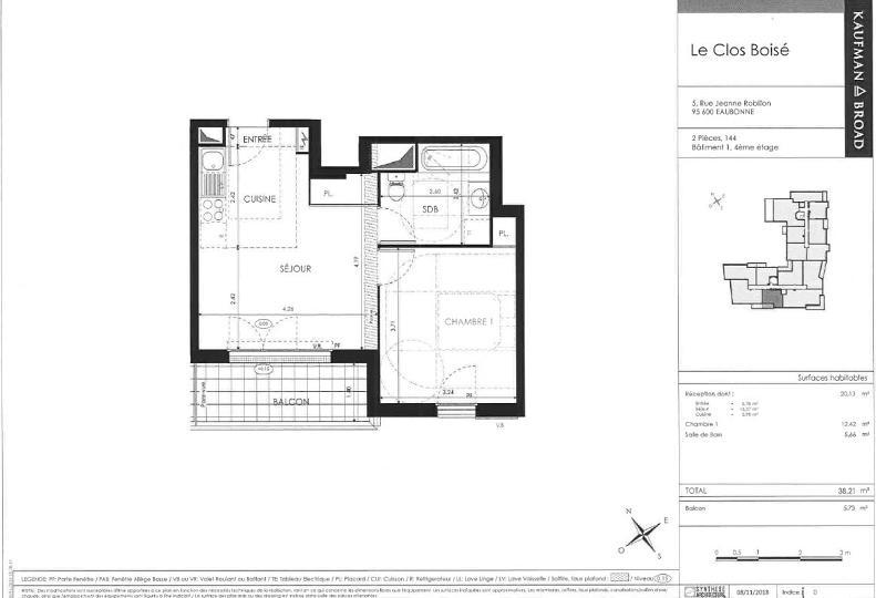 Appartement a louer  - 2 pièce(s) - 38.21 m2 - Surfyn
