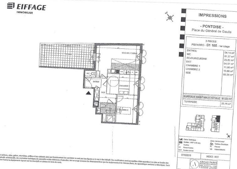 Appartement a louer pontoise - 3 pièce(s) - 61.93 m2 - Surfyn