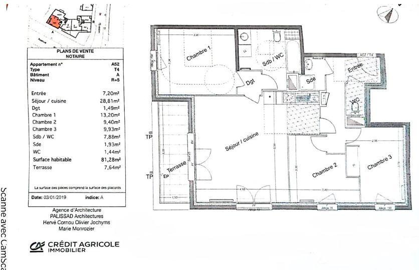 Appartement a louer  - 4 pièce(s) - 81.28 m2 - Surfyn