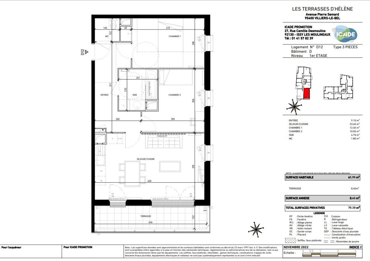 Appartement a louer villiers-le-bel - 3 pièce(s) - 61 m2 - Surfyn