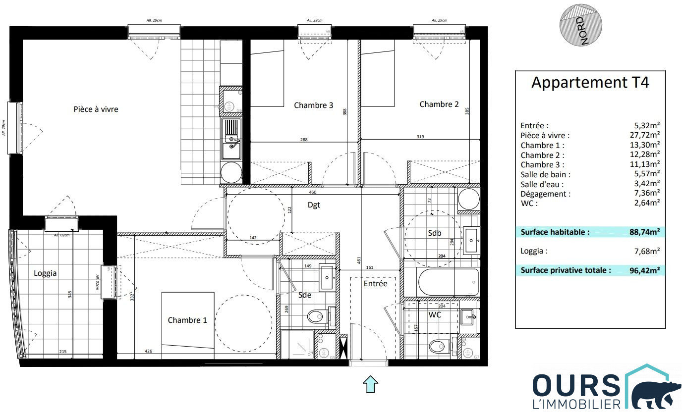 Appartement 4 pièces 89 m²
