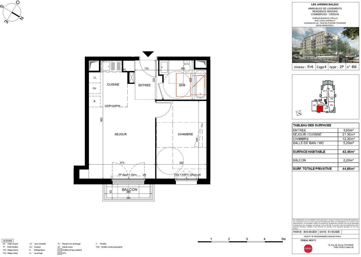 Appartement 2 pièce(s) 42.45 m²à louer Argenteuil