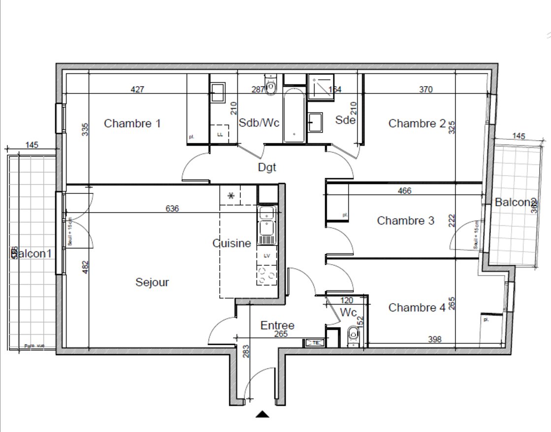 Appartement a louer  - 5 pièce(s) - 101.8 m2 - Surfyn