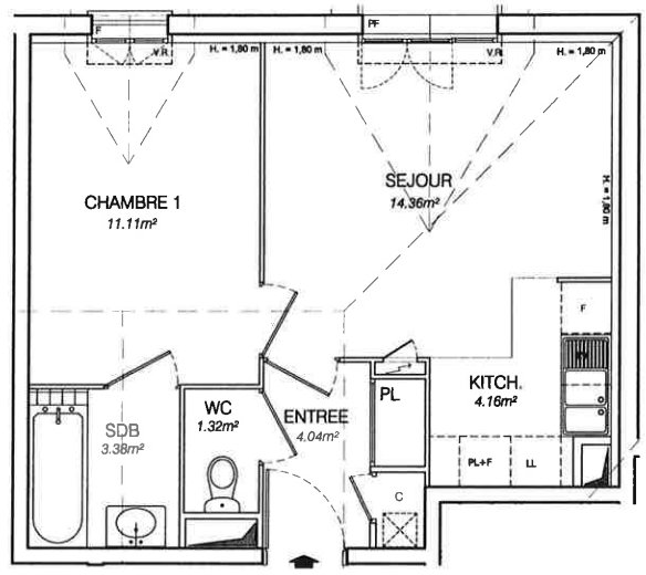 Appartement a louer persan - 2 pièce(s) - 38.37 m2 - Surfyn